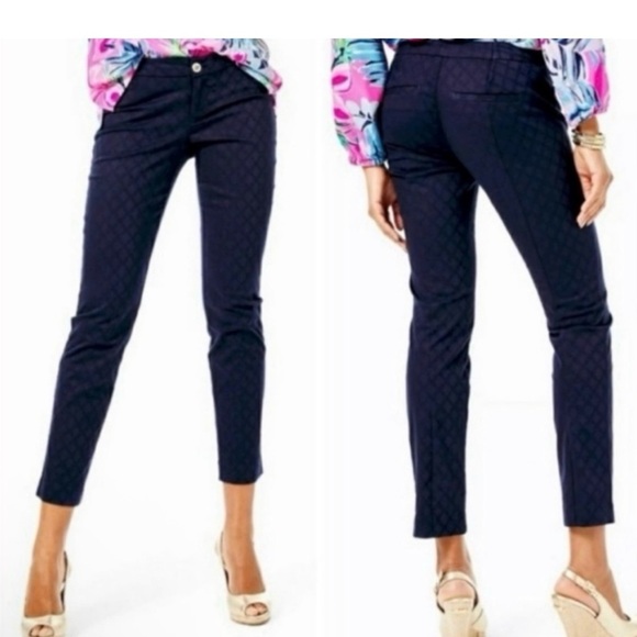 Lilly Pulitzer Pants - New LILLY PULITZER Kelly Textured Ankle Pant Sz 4 Midnight Navy Blue Skinny